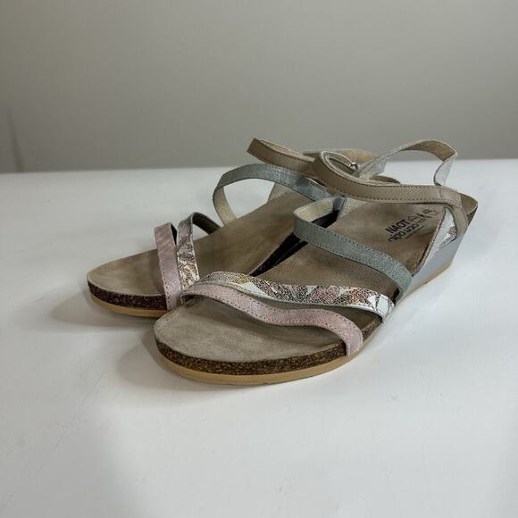 Naot Hero Sandal Women's Size 42/ US 11 Wedge Heel Pink Linen Leather Strappy - Picture 1 of 8
